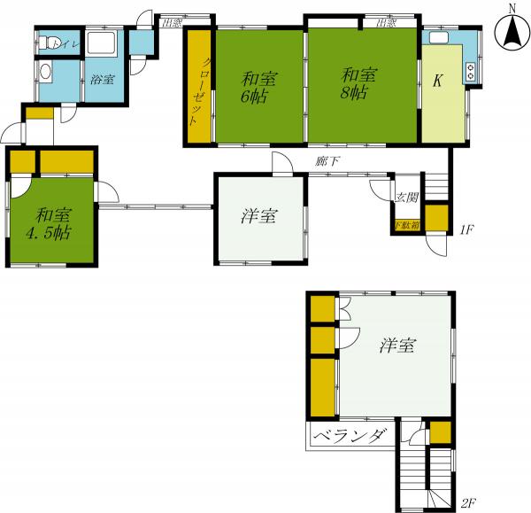 日光市倉ヶ崎新田　2階建て5K 間取り図 