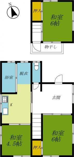 宇都宮市中岡本町　2階建て　3DK 間取り図 