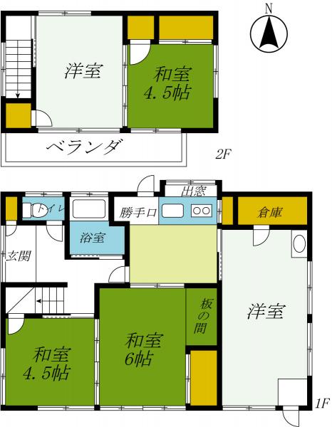鹿沼市貝島町　2階建て4DK+改築（洋室） 間取り図 