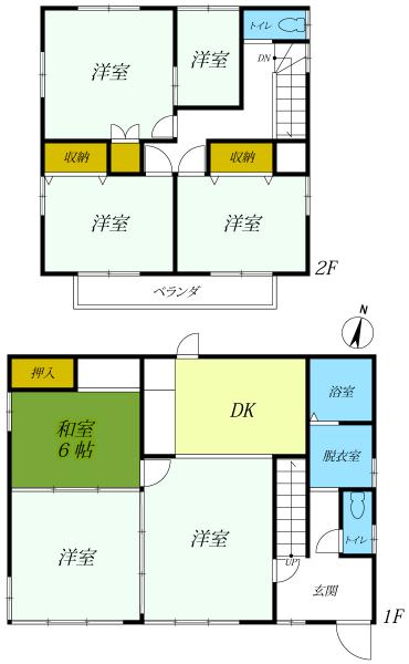 大田原市北大和久　2階建て7DK 間取り図 