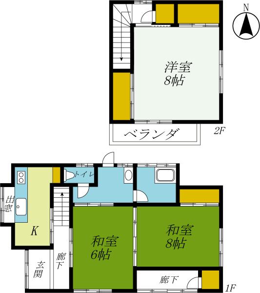 日光市土沢　2階建て3K 間取り図 