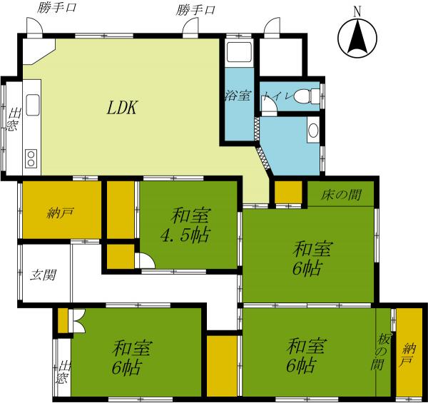 鹿沼市府所町　平屋4LDK＋納戸　離れ 間取り図 
