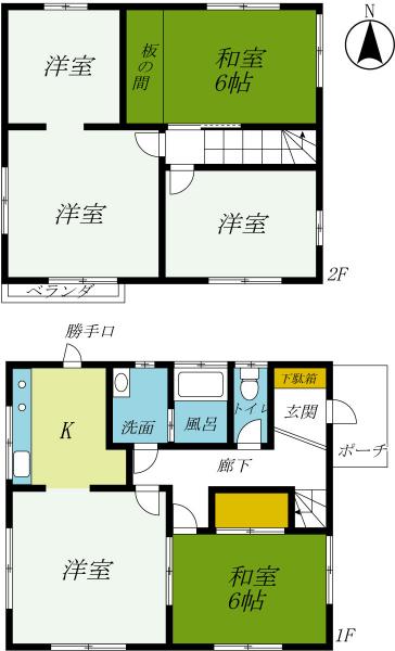 日光市七里　2階建て6K 間取り図 