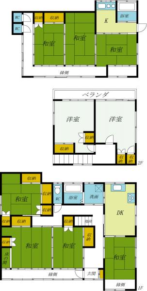那須郡那珂川町三輪　2階建て6DK+離れ3K 間取り図 