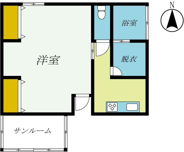 那須塩原市青木　平屋1R　＼築浅／　サンルーム付き 間取り図 
