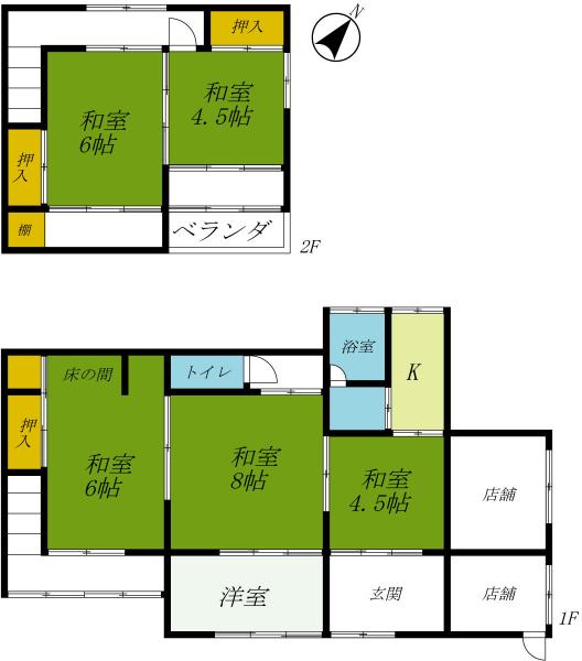那須郡那珂川町馬頭　2階建6K+店舗 間取り図 