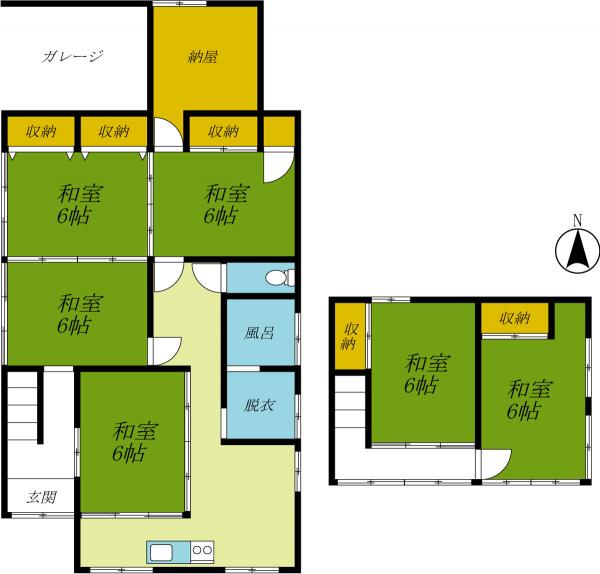 大田原市前田　2階建て6K　納戸　ガレージ付き 間取り図 