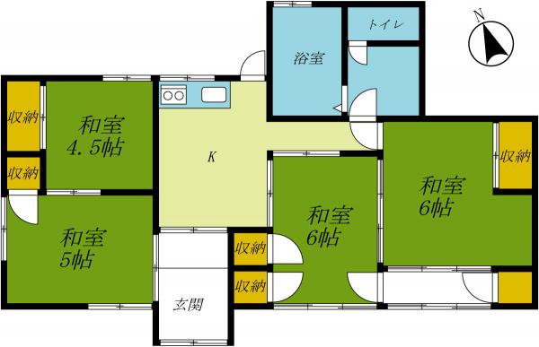 那須烏山市滝田　平屋4DK 間取り図 
