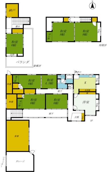 小山市大川島　2階建て7K+倉庫 間取り図 