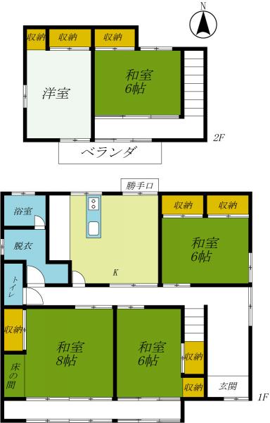 日光市土沢　2階建て5DK 間取り図 