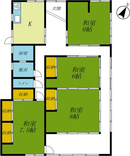 那須塩原市青木　平屋4DK 間取り図 