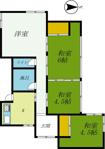 宇都宮市戸祭　平屋4K 間取り図 