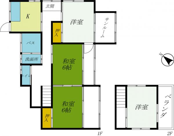 鹿沼市三幸町　2階建て4K　サンルーム付き 間取り図 