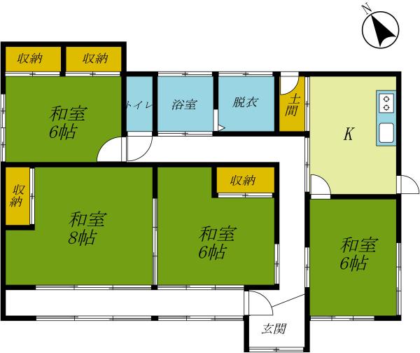 大田原市若草　平屋4DK 間取り図 