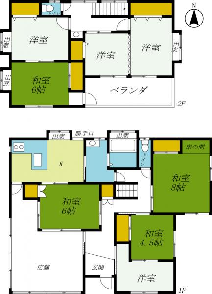 河内郡上三川町上三川　2階建て8DK　【店舗兼住宅】 間取り図 