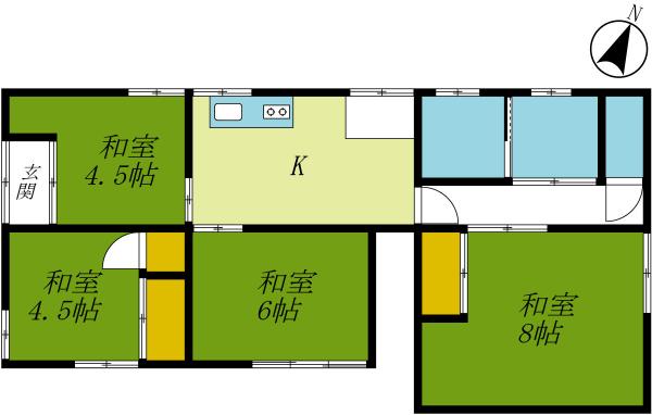 那須塩原市共墾社　平屋4DK 間取り図 