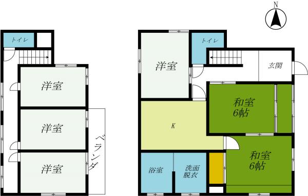 芳賀郡芳賀町祖母井　2階建て6DK　道の駅はがまで約400ｍ 間取り図 