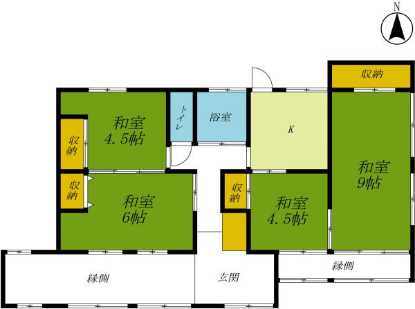 下都賀郡野木町友沼　平屋4K　DIYで育てる、理想の一戸建て 間取り図 