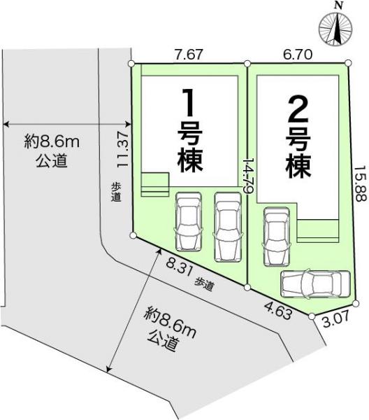 高知市鴨部2丁目　2期2棟1号棟 区画図 