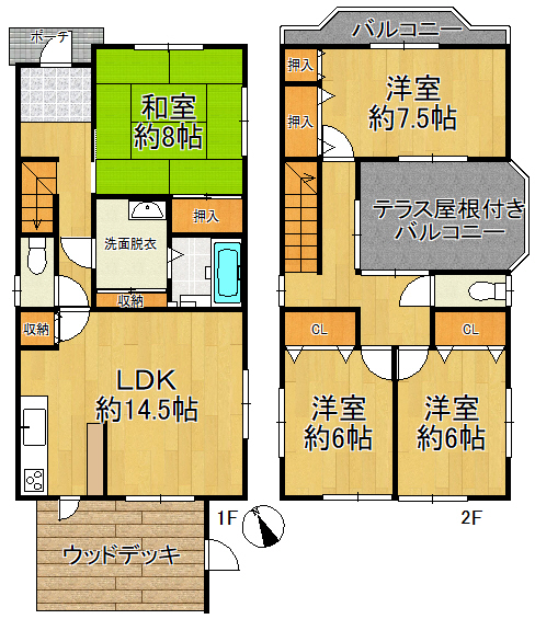 草津市追分2丁目　中古戸建 間取り図 