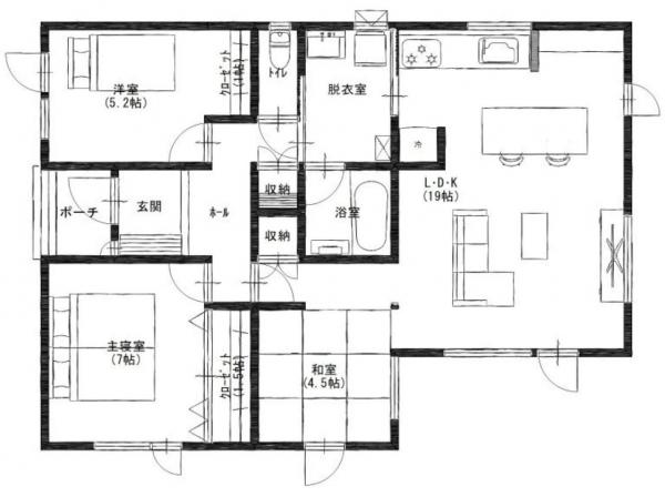 鶴野東3　平屋モデル【家具付き】 間取り図 